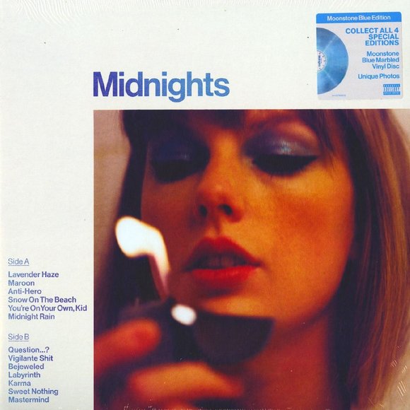 Taylor Swift, Midnights, Moonstone Blue Vinyl, LP, Republic, 2022, NEW
